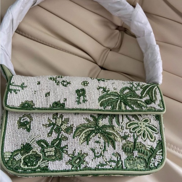 RARE Staud Tommy Beaded Bag - Green and White NWT - Picture 4 of 8